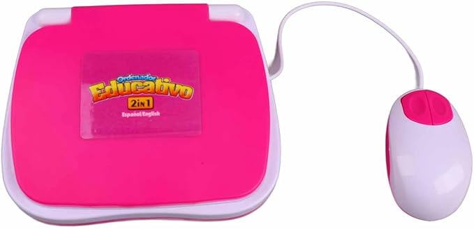 Kids Learning Laptop Bilingual English Spanish Educational Toy with Music Reread Function Keyboard for Children Early Education (Pink)