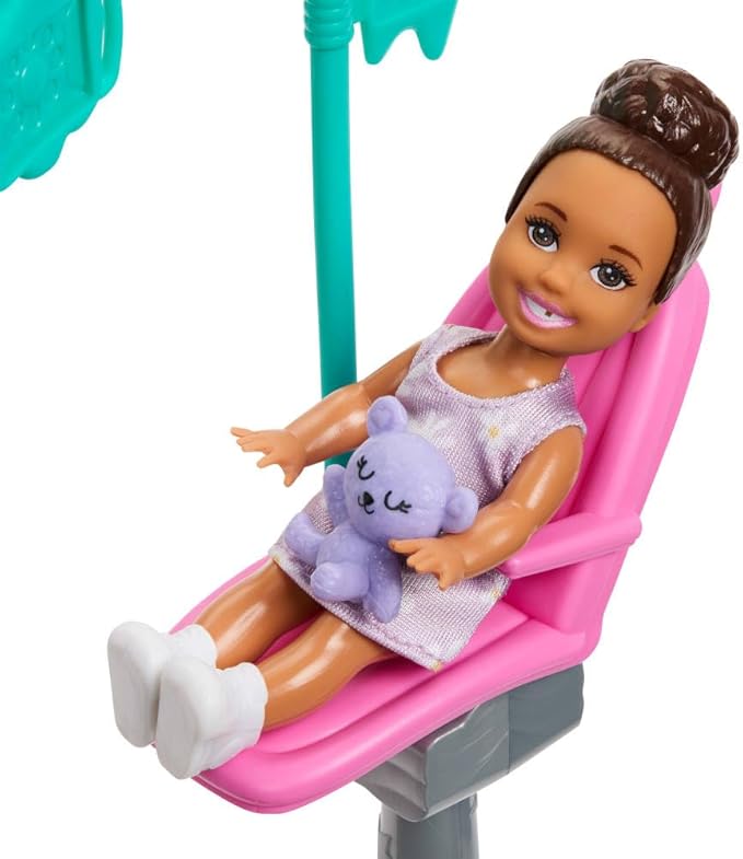 Barbie Careers Dentist Playset with Blonde Doll Wearing White Coat, Toddler Small Doll, Examination Chair & Accessories