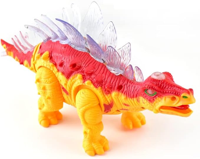 PowerTRC Electronic Walking Stegosaurus Jurassic Dinosaur Toy Figure for Toddlers w/Sounds, Tail Swing Action & Lights Dino Gift for Kids Boys Girls