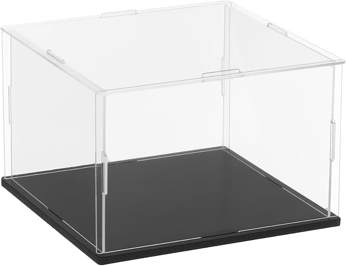 uxcell Acrylic Clear Display Case for Collectibles Self-Assemble Display Boxes with Black Base Dustproof Countertop Storage Box for Collectibles Action Figures, 5.9 x 5.9 x 3.9 Inch