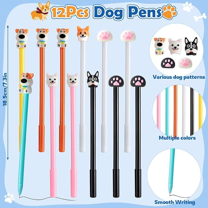 Dog Party Favors for Kids 12Set Paw Print Puppy Party Favors with Mini Notebooks Pens Dogs Figures Slap Bracelets, Boys Girls Birthday Gift Goodie Bags Stuffer Dog Themed Party Supplies Decor