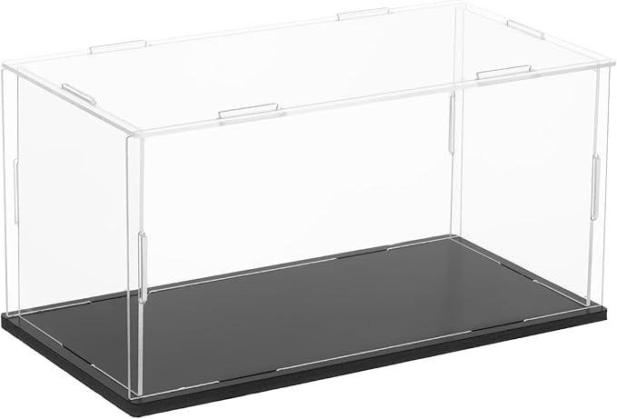 uxcell Acrylic Clear Display Case for Collectibles Self-Assemble Display Boxes, Black Base Dustproof Countertop Storage Box for Collectibles Action Figures, 7.9 x 3.9 x 3.9 Inch
