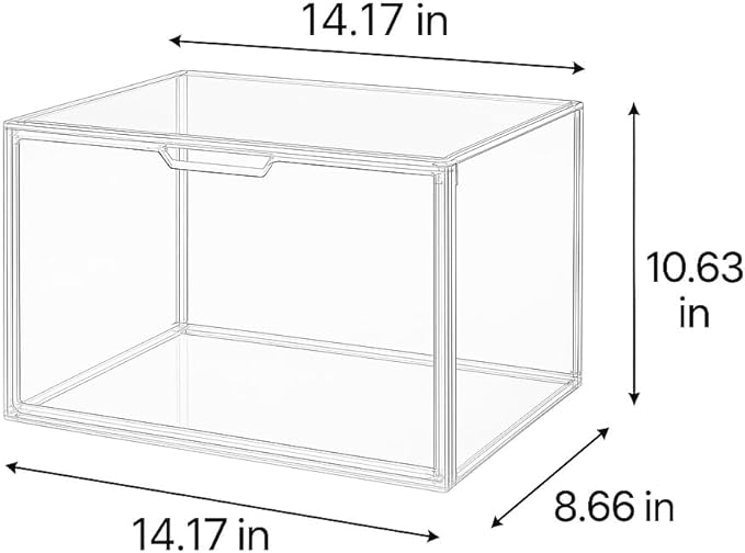 Large Clear Acrylic Display Box with Front Door – Spacious Organizer Case for Collectibles, Skincare, Toys, Office Supplies, 14.17×8.66×10.63 inches Transparent Storage Cabinet
