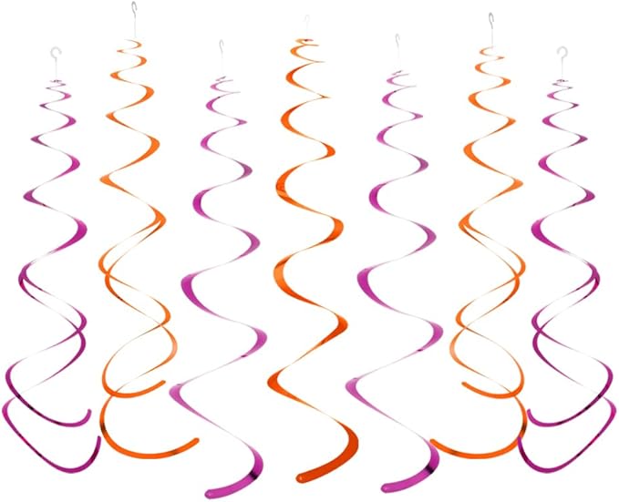 MOWO Hot Pink and Orange Foil Swirl Hanging Decoration Streamer for Birthday Graduation Baby Shower Autumn Fall Groovy Party Supplies, Hot Pink and Orange, Pack of 20