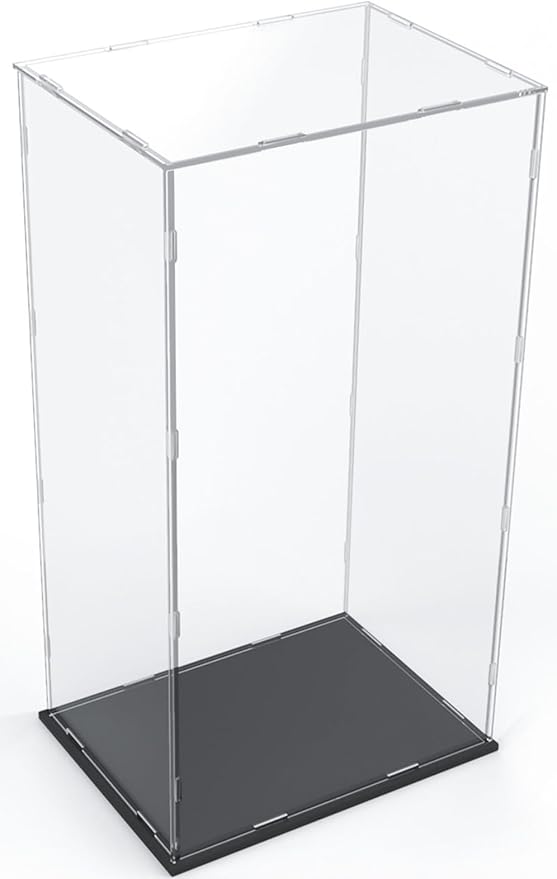 DuvinDD Acrylic Display Case for Large Collectibles, 29 inch Tall Clear Display Box for Doll Bearbrick 1000% Lego 10341 Dustproof Protective Showcase Assemble Acrylic Box with Black Base