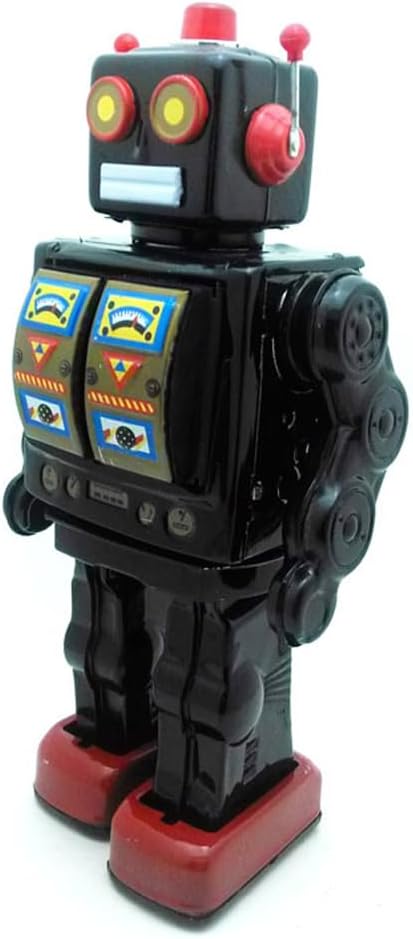 Charmgle Retro Tin Toys Walking Robot, Electric Rotating Desk Robot with Gun Fire Sound, Adult Collection Birthday Gifts Party Favor Handmade Robots Black