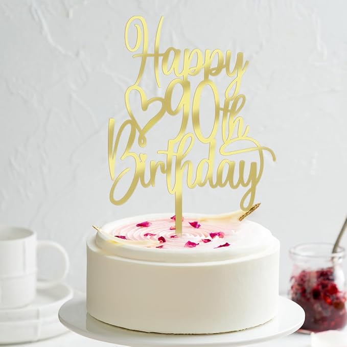 Acrylic Happy 90th Birthday Cake Topper - Cheers to 90 Years Cake Topper, 90 & Fabulous Cake Decoration for Hello 90th Birthday Anniversary Party Cake Decorations Supplies