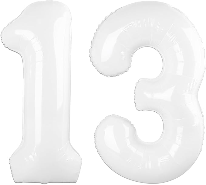 40 Inch White Number 13 Digital Balloon,Jumbo Mylar Foil Helium Balloon for 13 Balloons for Birthday Party,Wedding Anniversary Party Decorations
