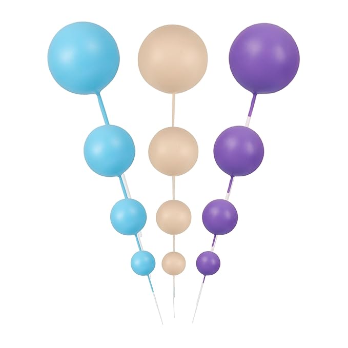 Gyufise 30Pcs Balls Cake Toppers - Ball Shaped Cupcake Toppers & Mini Balloons Cake Decorations for Baby Shower & Birthday Party Supplies - Khaki, Purple, Deep Blue