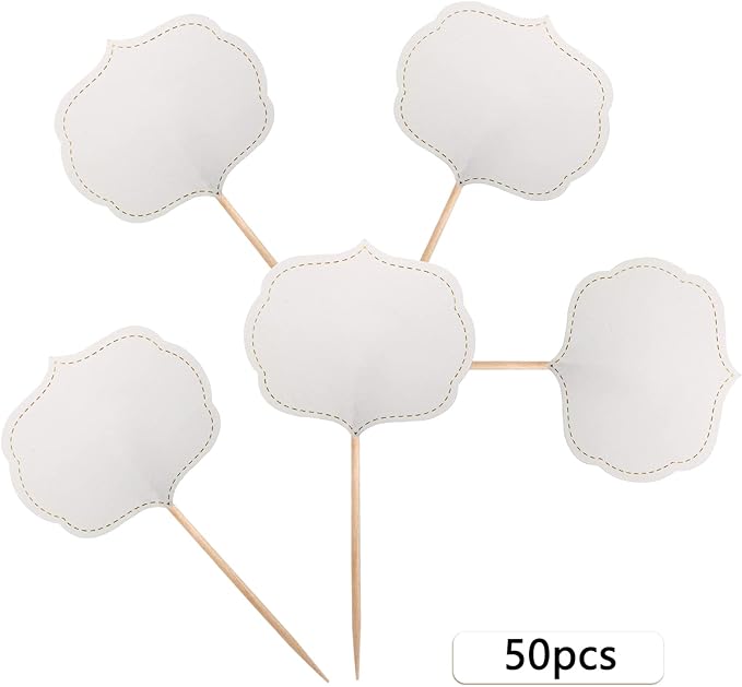 BLUE TOP 50 Pieces Cupcake Picks Blank Toothpick Flags Cake Toppers Cheese Markers Buffet Labels for Charcuterie Board Food Tags Toothpick Signs,Wedding,Birthday Party and Dinner Decorations Supplies.