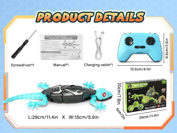 KETIEE RC Wall Crawler Gecko: Wall Climbing Lizard with Remote Control, Rechargeable Floor Ceiling Crawling Gecko, Lifelike Prank Toy Gifts for Boys Girls 3 4 5 6 7 8 9 10+ Year Old- Upgrade Low Noise
