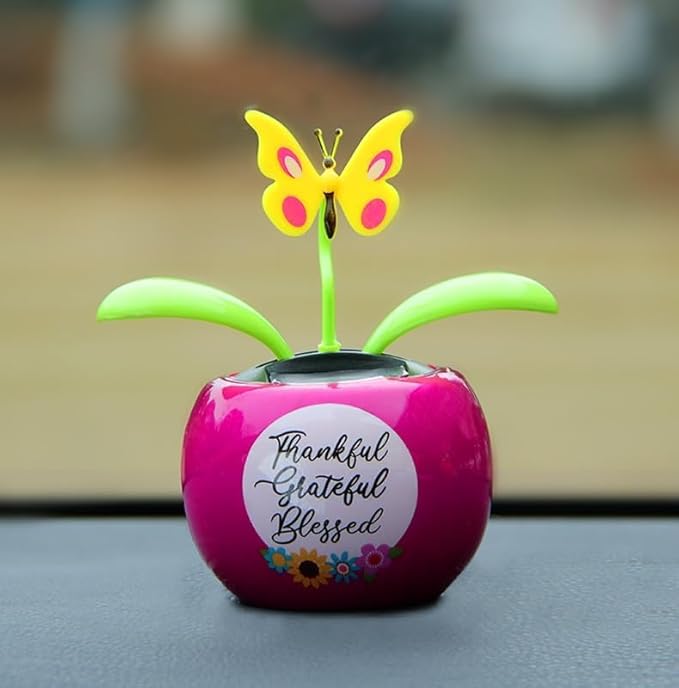 2Pcs Purple Solar Power Flip Flap Flower Insect for Car Decoration Swing Dancing Flower Eco-Friendly Bobblehead Solar Dancing Flowers in Colorful Pots Car Solar Flower, Learning and Education