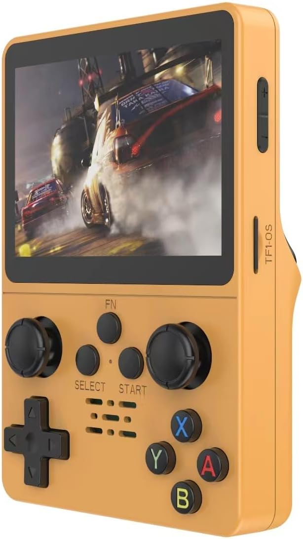 QuantumG - R35S Retro Handheld Game Console with 3.5 Inch IPS HD Display, Linux System, 64GB Inbuilt Games – Compact Pocket Video Game (Yellow)