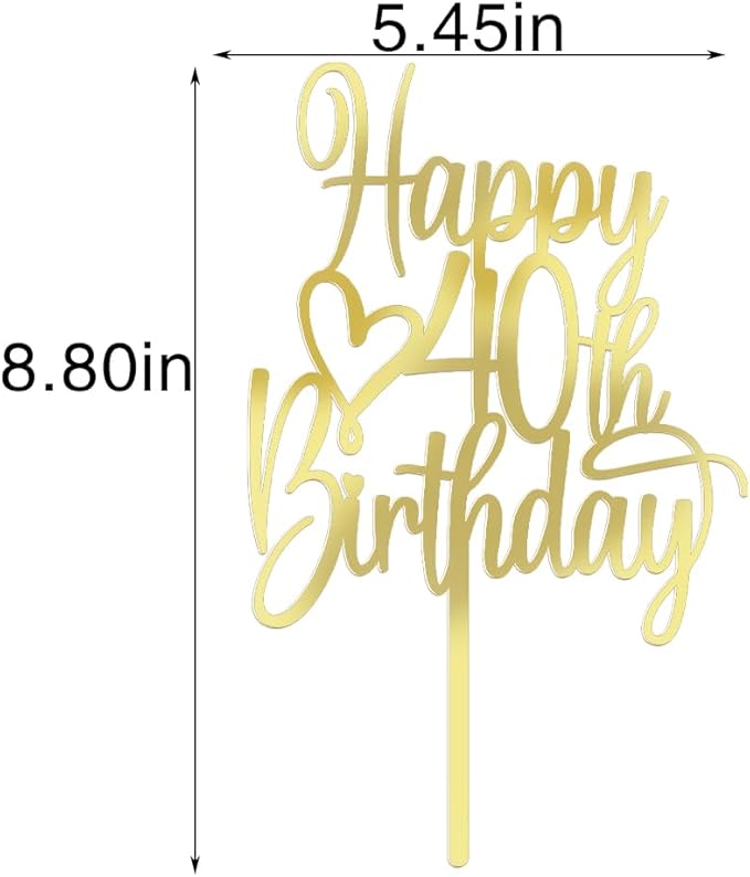 Acrylic Happy 40th Birthday Cake Topper - Cheers to 40 Years Cake Topper, 40 & Fabulous Cake Decoration for Hello 40th Birthday Anniversary Party Cake Decorations Supplies
