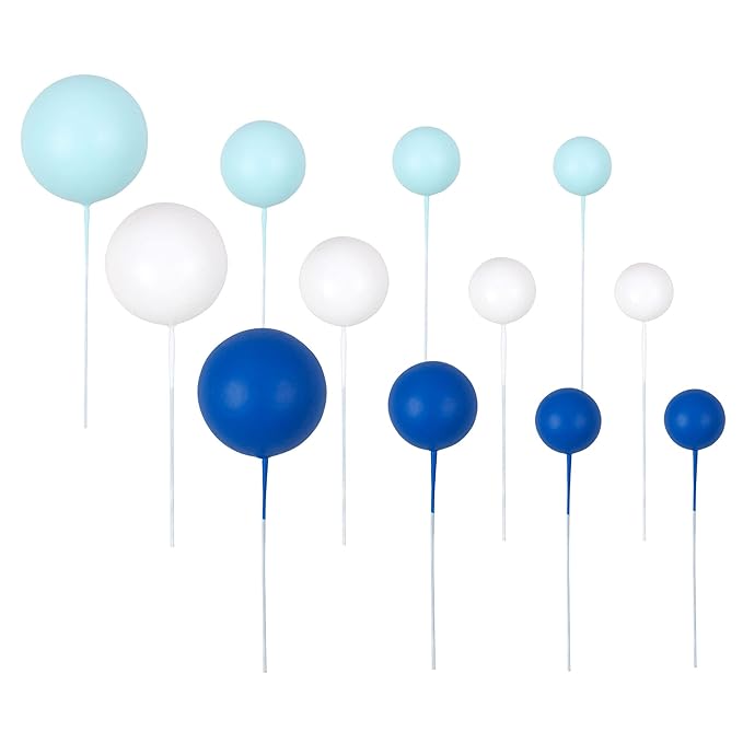 Gyufise 30Pcs Ball Cake Picks Colorful Ball Shaped Cake Topper Mini Balloons Pearl Balls Cupcake Picks Ball Cake Insert Topper for Birthday Party Wedding Decoration Supplies Blue White Dark Blue