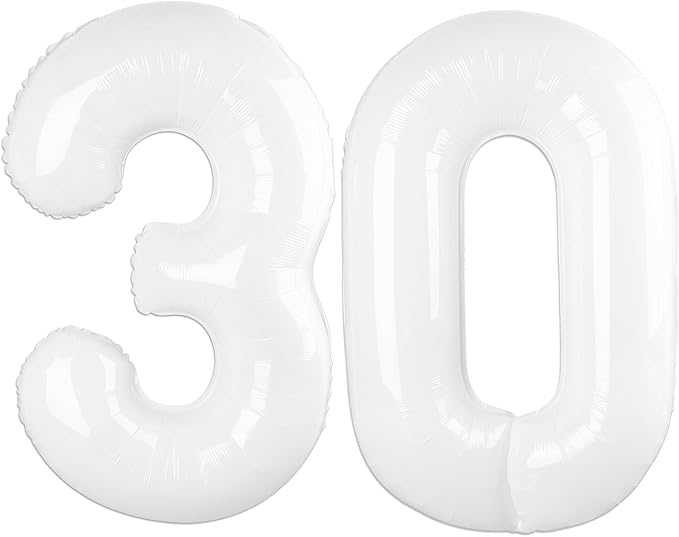 40 Inch White Number 30 Digital Balloon,Jumbo Mylar Foil Helium Balloon for 30 Balloons for Birthday Party,Wedding Anniversary Party Decorations