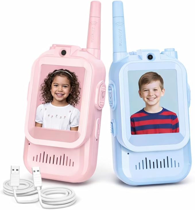 Kids Video Walkie Talkies 2 Pack Rechargeable Long Range Walkie Talkies for Kids with Video Intercom, Voice Effects & Camera, Toys Gift for Boys Girls Age 3-12, Indoor Outdoor Adventure