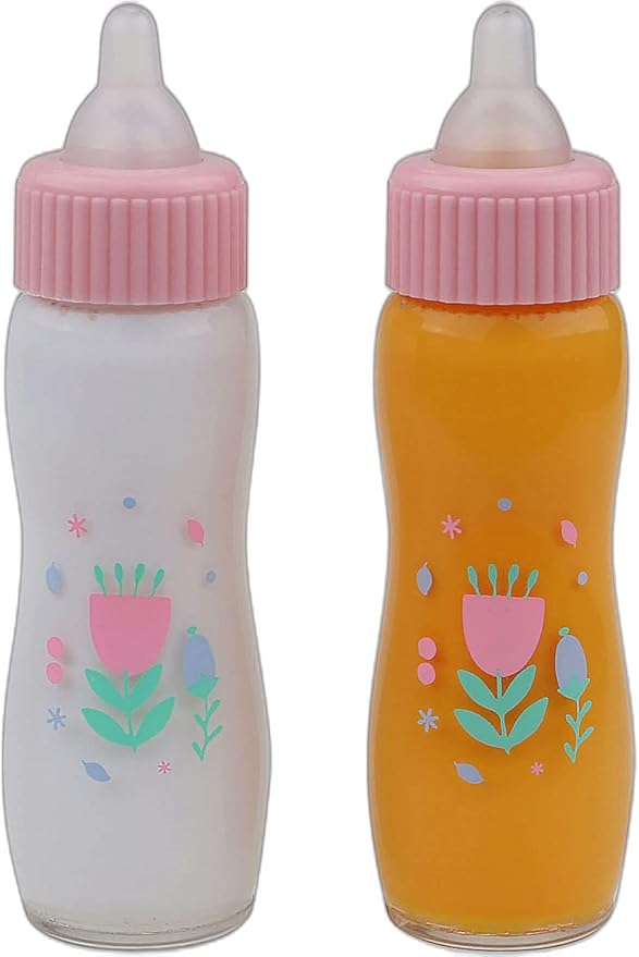 JC Toys Deluxe Disappearing Magic Bottles | Fits All Dolls | Milk and Juice | Flower Theme | Ages 2+ , Pink