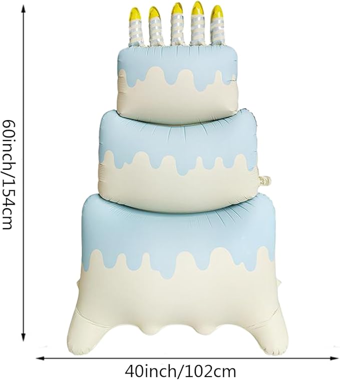 Happy Birthday Cake Foil Standing Balloons 60 Inch,Gaint Three-Tier Matte Cream Blue Thickened Large Mylar Balloon for Girls Women Boys Kids Baby Shower Birthday Party Decorations Supplies