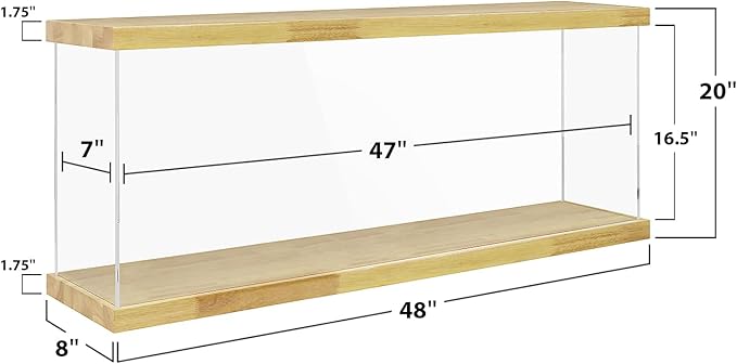 BenchPro Clear Acrylic Display Case for Trophy, Collectibles, Assemble Cube Display Box Stand Dust Proof Protection Showcase for Action Figures Toys. (1.75" Thick Wood, 20" H x 48" L x 8" D)