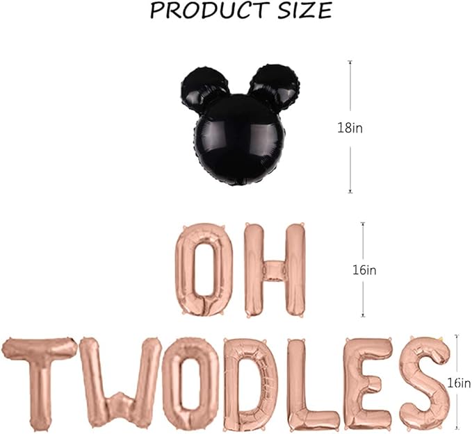 Oh Twodles 2nd Birthday Party Decorations for Themed of Mouse for Girl Boy Oh Twodles Birthday Party Supplies Decorations Set Of 12PCS Kit (Rose Gold)