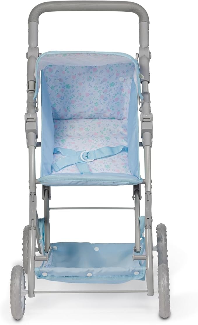 JC Toys - Berenguer Boutique | Fashionable Stroller with Canopy and Storage | Simple Folding |Blue Accessory Collection | for Dolls up to 18" | Ages 3+