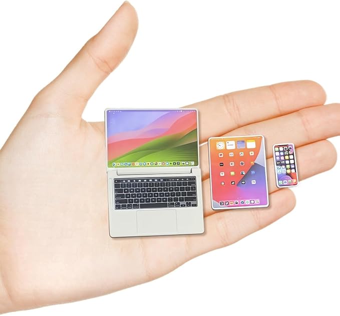 Dollhouse Decoration Miniature Accessories Dollhouse Worlds Smallest Computer Laptop Tablet Phone Simulation Accessories for Doll 1:6 1:12 Miniatures Play Set (Titanium Colour)