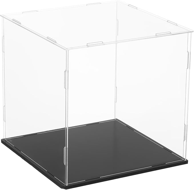 uxcell Acrylic Clear Display Case for Collectibles Self-Assemble Display Boxes with Black Base Dustproof Countertop Storage Box for Collectibles Action Figures, 7.9 x 7.9 x 7.9 Inch
