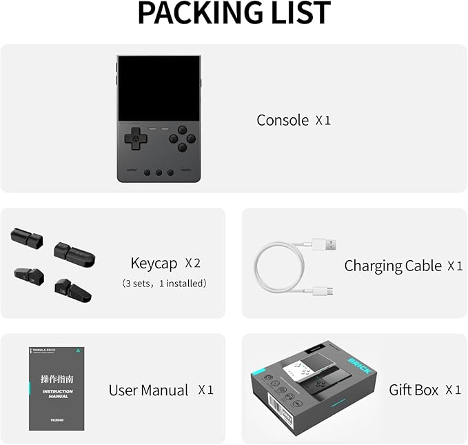 TRIMUI Brick Hammer Retro Handheld Game Console – Metal CNC Aluminum Alloy Body, 3.2" IPS Screen, 8GB Storage, Expandable to 1TB, Built-in 3000mAh Battery (Grey-No Card)