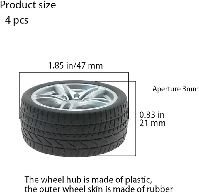 4Pcs Black 48mm Rubber Tires, Simulation Rubber Wheel Tire Wheel Toy Model DIY RC Spare Parts Easy Installation Small in Size, Remote and App Controlled Vehicles and Parts, Wheels and Tires
