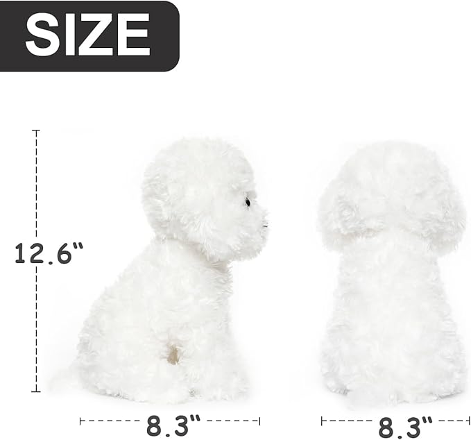 White Toy Poodle Stuffed Animal Dog Puppy - Bichon Frise Maltese Maltipoo White Labradoodle Plush Toy for Kids and Babies 12.6"