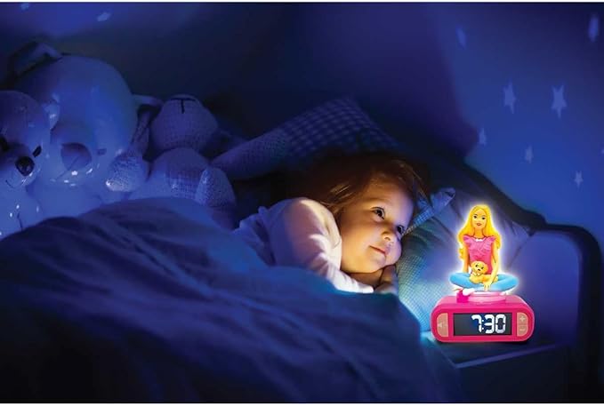 LEXiBOOK, Mattel Barbie, Barbie Nightlight Alarm Clock, Sounds and Melodies, LCD Backlit Screen, Luminous, Snooze, Pink, RL800BB