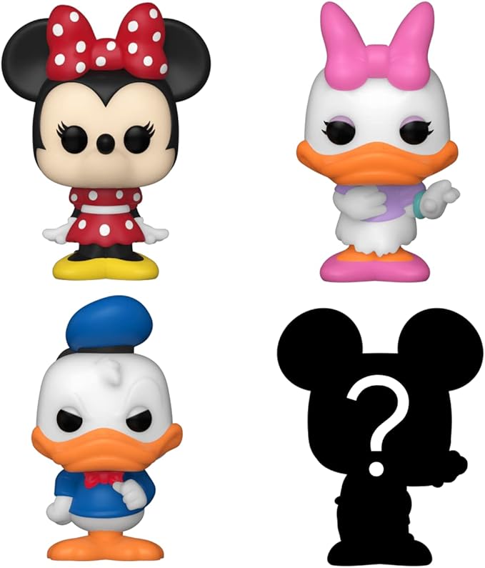 Funko Bitty POP! Disney - Minnie, 4-Pack - Minnie Mouse (red Dress), Daisy Duck, Donald Duck and A Surprise Mystery Mini Figure - 0.9 Inch (2.2 Cm) Collectable - Stackable Display Shelf Included