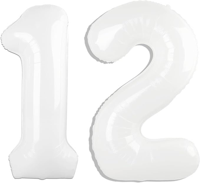 40 Inch White Number 12 Digital Balloon,Jumbo Mylar Foil Helium Balloon for 12 Balloons for Birthday Party,Wedding Anniversary Party Decorations