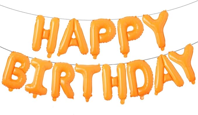 Happy Birthday Balloons, Aluminum Foil Banner Balloons for Birthday Party Decorations and Supplies (Orange)