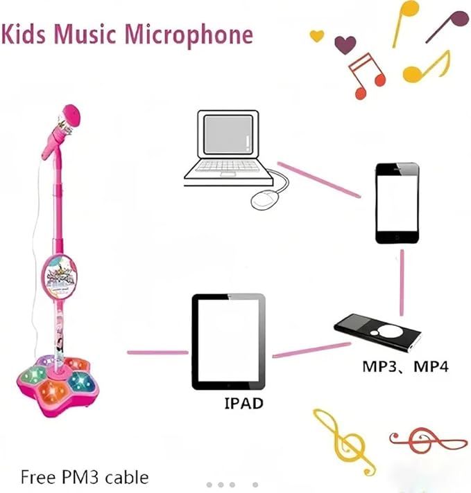 Kids Microphone and Stand,Adjustable K-ids Karaoke Machines with Flashing Stage Lights,Karaoke Microphone with Music Function & Flashing Stage Lights,Stand Up MicrophoneStand for Xms Birthday Gift