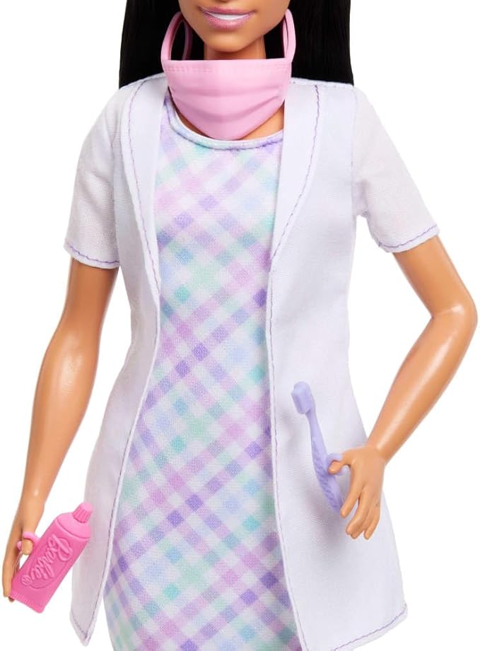 Barbie Careers Dentist Playset with Brunette Doll Wearing White Coat, Toddler Small Doll, Examination Chair & Accessories