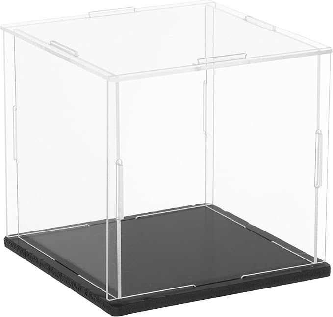 uxcell Acrylic Clear Display Case for Collectibles Self-Assemble Display Boxes with Black Base Dustproof Countertop Storage Box for Collectibles Action Figures, 3.9 x 3.9 x 3.9 Inch