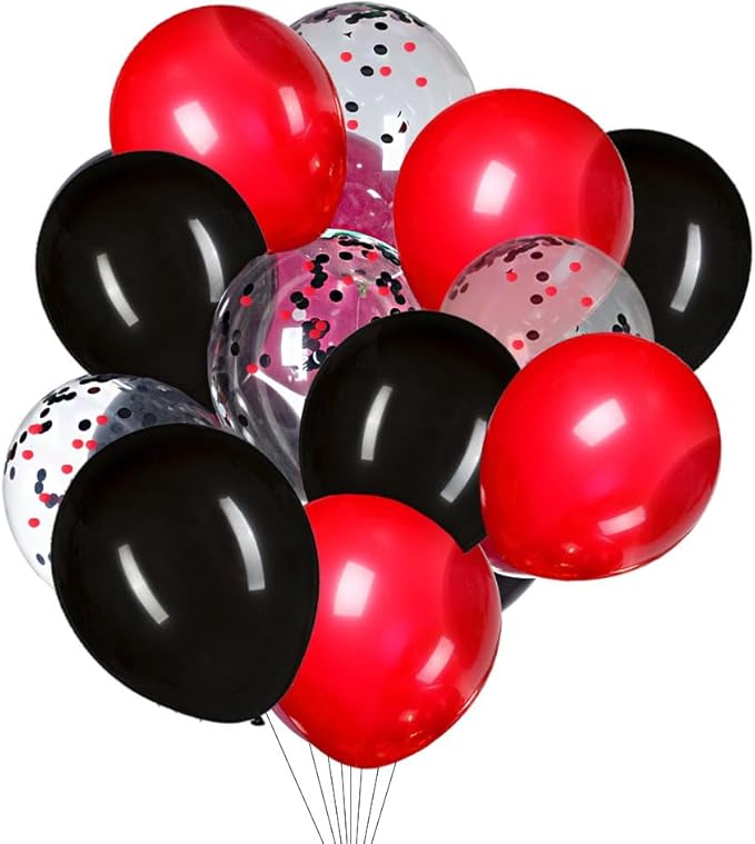 GAKA Black, Confetti and Red Balloons 3 Style 12 Inch Pack of 50, Great for Weddings Birthdays Bridal Shower Graduation Party Decorations Supplies