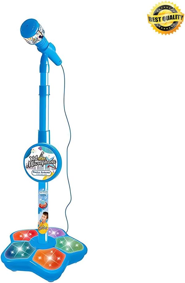 2026 New Star Microphone with Stand, Built-in Music & Colorful Lights, Echo Effects Portable Karaoke Machine, Kid-Friendly Singing Toy for Music Play (Blue)