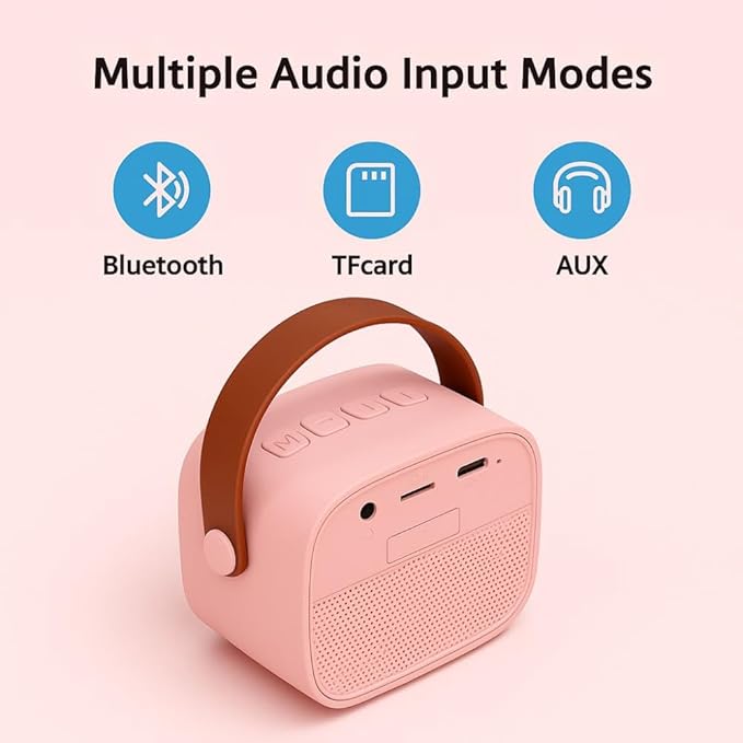 WANIA Mini Karaoke Machine for Kids and Adults - Portable Bluetooth Speaker with 2 Wireless Microphones, Rechargeable Music Player with LED Lights, Voice Effects, Gift for Ages 3, 4, 5-12+