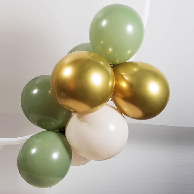 Safari Balloon Garland Kit with Sage Green sand White Gold and Jungle giraffe animal print balloons for Woodland Themed Giraffe Wedding Two Wild One Birthday Party decorations supplies