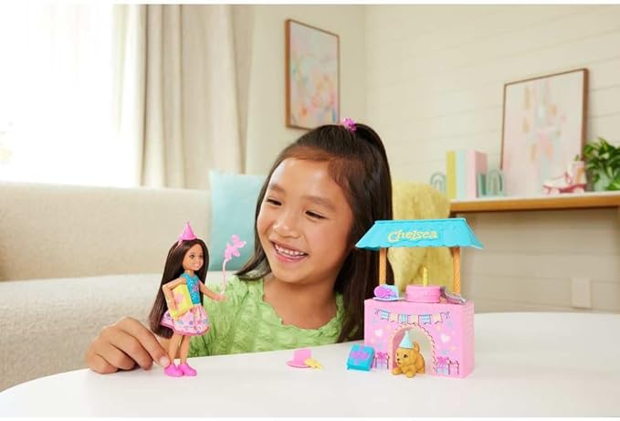 Barbie Family & Friends Club Chelsea Surprise Birthday Party Playset with Chelsea Small Doll (Brunette), Transforming Doghouse & 10+ Accessories