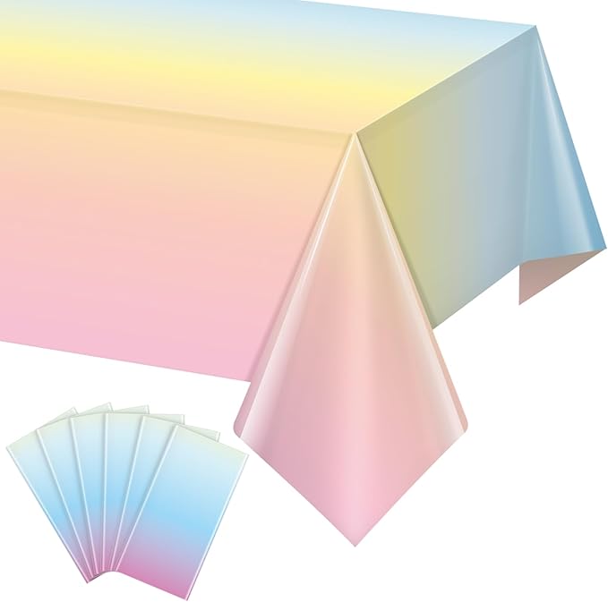 6 Pack Pastel Rainbow Plastic Tablecloth Party Decorations, Pastel Disposable Table Covers for Rectangle Tables, Rainbow Table Cloth for Birthday Baby Shower Wedding Party Supplies, 54x108Inch