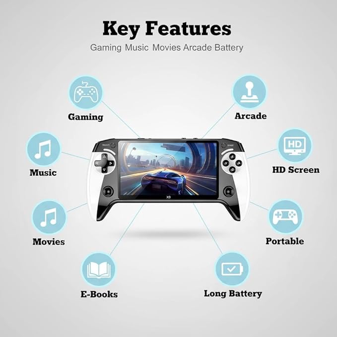 X9 Retro Handheld Game Console,20000+ Games,64gb with 5.5-Inch HD IPS Screen,10+ Emulators ,Handheld Emulator Supports Connection,Bluetooth Controller to TV Output 5-Hour Battery Life (Black)