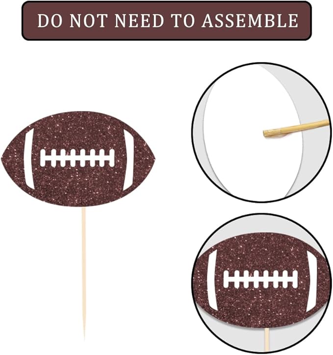 24 Pieces football Theme Glitter Cupcake Topper Cake Picks Decoration for Baby Shower Birthday Party Favors, Sunday Party Supplies with Touchdown, Football and Field Goal