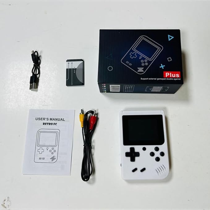 Retro Handheld Game Console with Built-in 400 Video Games, Portable Emulator with 3.0" HD Screen & Rechargeable Battery, Supports TV Connection & 2 Players for Kits (White)