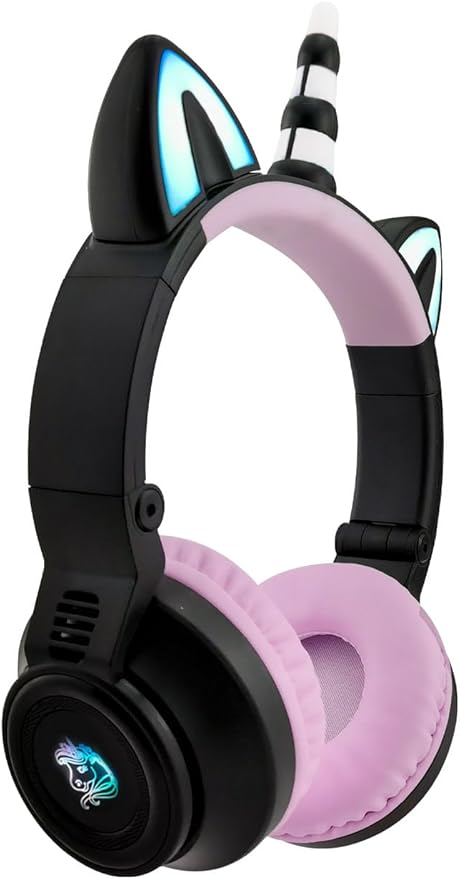 Unicorn Kids Headphones for Girls, Unicorn Bluetooth Headphones Foldable for Girls Toddlers Tablet/pad/Amazon fire,Light Up Kids Wireless Headphone Birthday Gifts (Black)