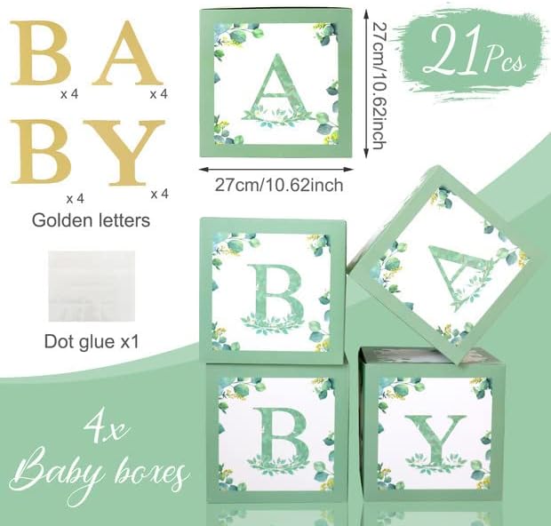 Sage Green Baby Shower Decorations 125PCS Green Balloon Arch Kit, Balloon Boxes, Backdrop for Woodland Jungle Theme Baby Shower Decor Gender Reveal Birthday Party Supplies