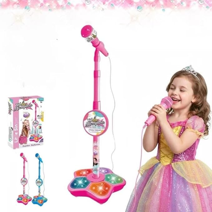 2026 New All-in-Ones Microphone Toy,Kids Microphone with Stand Adjustablewith Adjustable Stand, Colorful Lights, and Echo Effect, for Boys and Girls Christmas Birthday (Pink)
